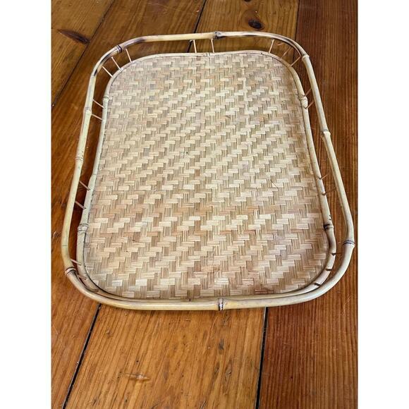 Vintage Lot of 2 Tiki Bar Bamboo/Rattan Buffet TV Trays. Serving/party 19"x 13" - Picture 3 of 9